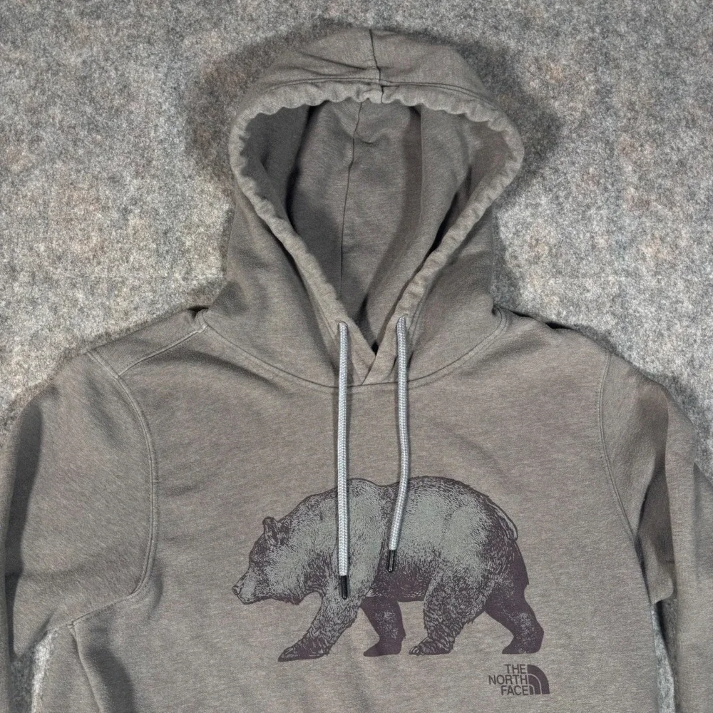 The North Face‎ Bear Graphic Hoodie Mens S Taupe Grey Pullover Sweatshirt A532A